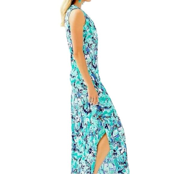 Lilly‎ Pulitzer Women’s M Essie Maxi Dress Elephant Appeal Tropical Turquoise - Picture 8 of 15